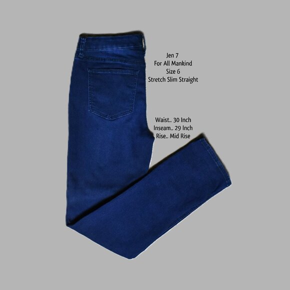 Jen 7 For All Mankind Jeans 6 Blue Straight Slim Stretch Bin 2 - Picture 1 of 4